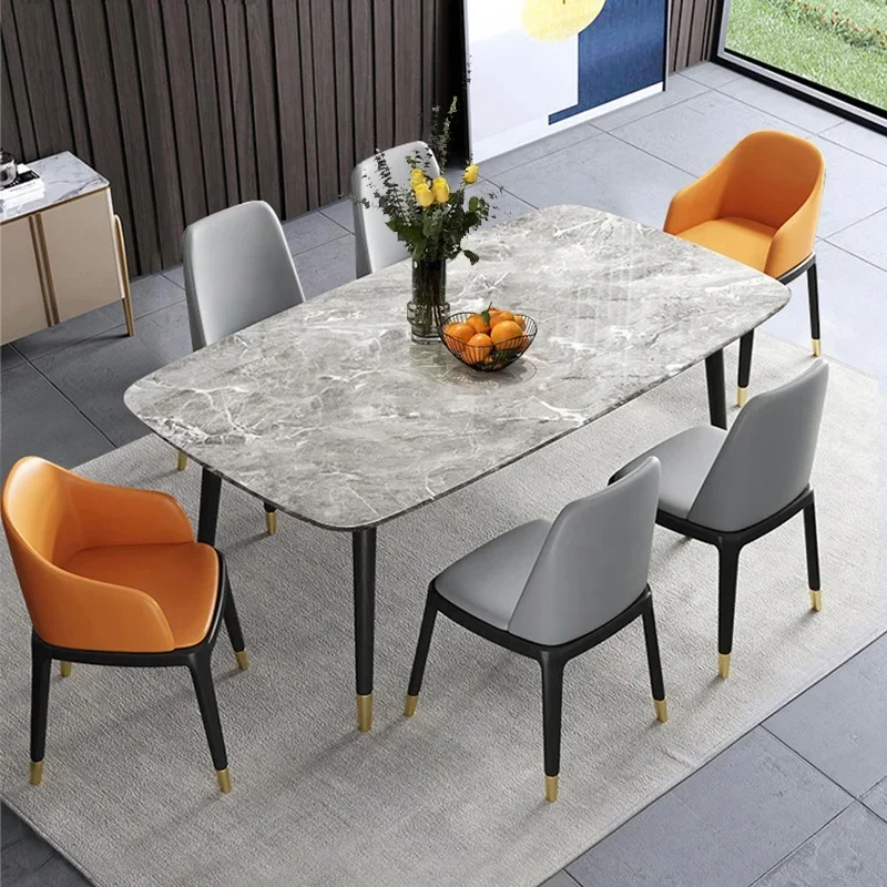 Minimalist Modern Sintered Stone Rectangle Marble Dining Table Set with Chair Black Slate Dining Table For 6 Seater