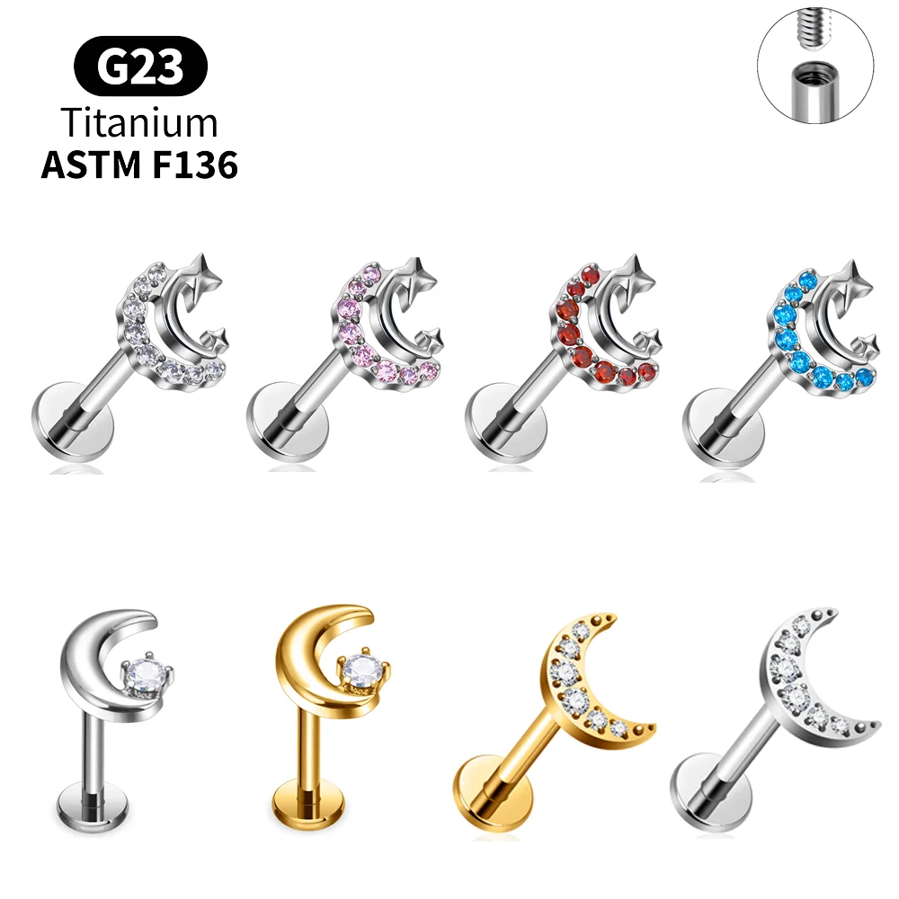 G23 Titanium Tassel Chain Labret Set Internally Threaded Helix Tragus Cartilage Conch Septum Lip Piercing Jewelry