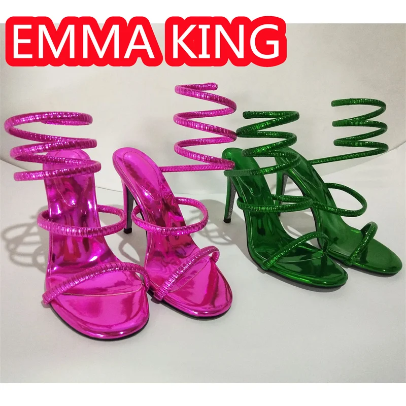 

Sandalias De Mujer Elegantes Летние женские сандалии без шнуровки в форме змеи 2024, кожаная модная обувь для вечеринок на тонком каблуке, размер 43