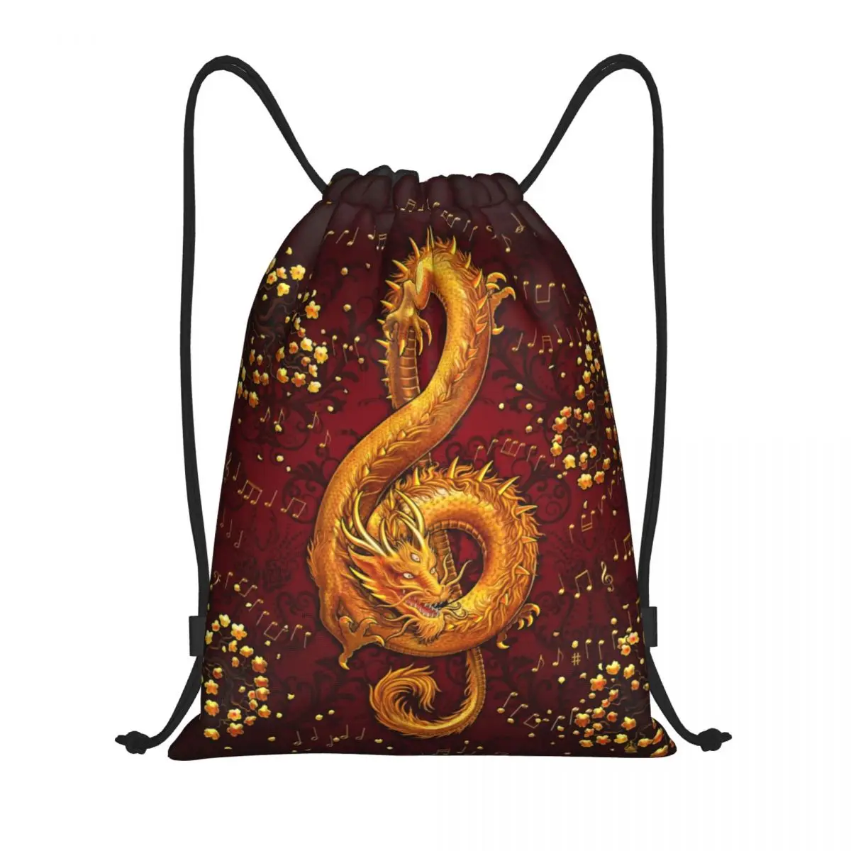 Treble Clef Music Notes Dragon Drawstring Backpack Women Men Sport Gym Sackpack Foldable Training Bag Sack