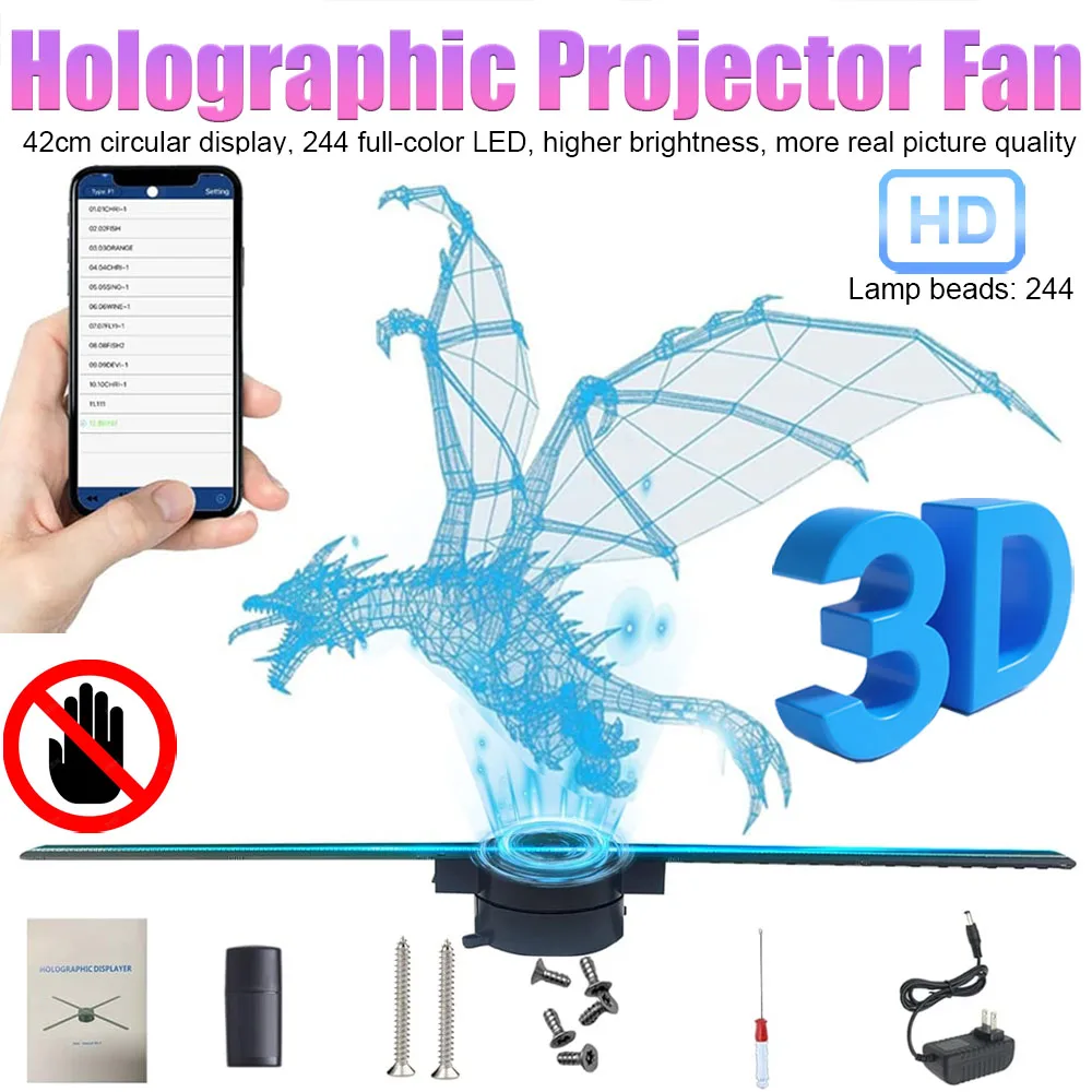 

16.5in 3D Hologram Projector Advertising Display with 224 LED Light Beads Holographic Video Projector for Business Store Signs,