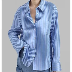 FKS @ LUXURY-Vertical Striped Shirt for Women, Niche Design, Silhouette, Open Lining, High-Density Color Woven Shirt, 2024