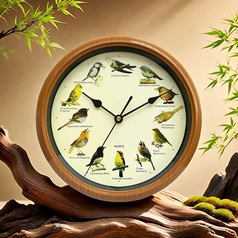 Singing Bird Wall Clock Hanging Clock Creative Quiet Round Clock For Living Room Office Home Decoration