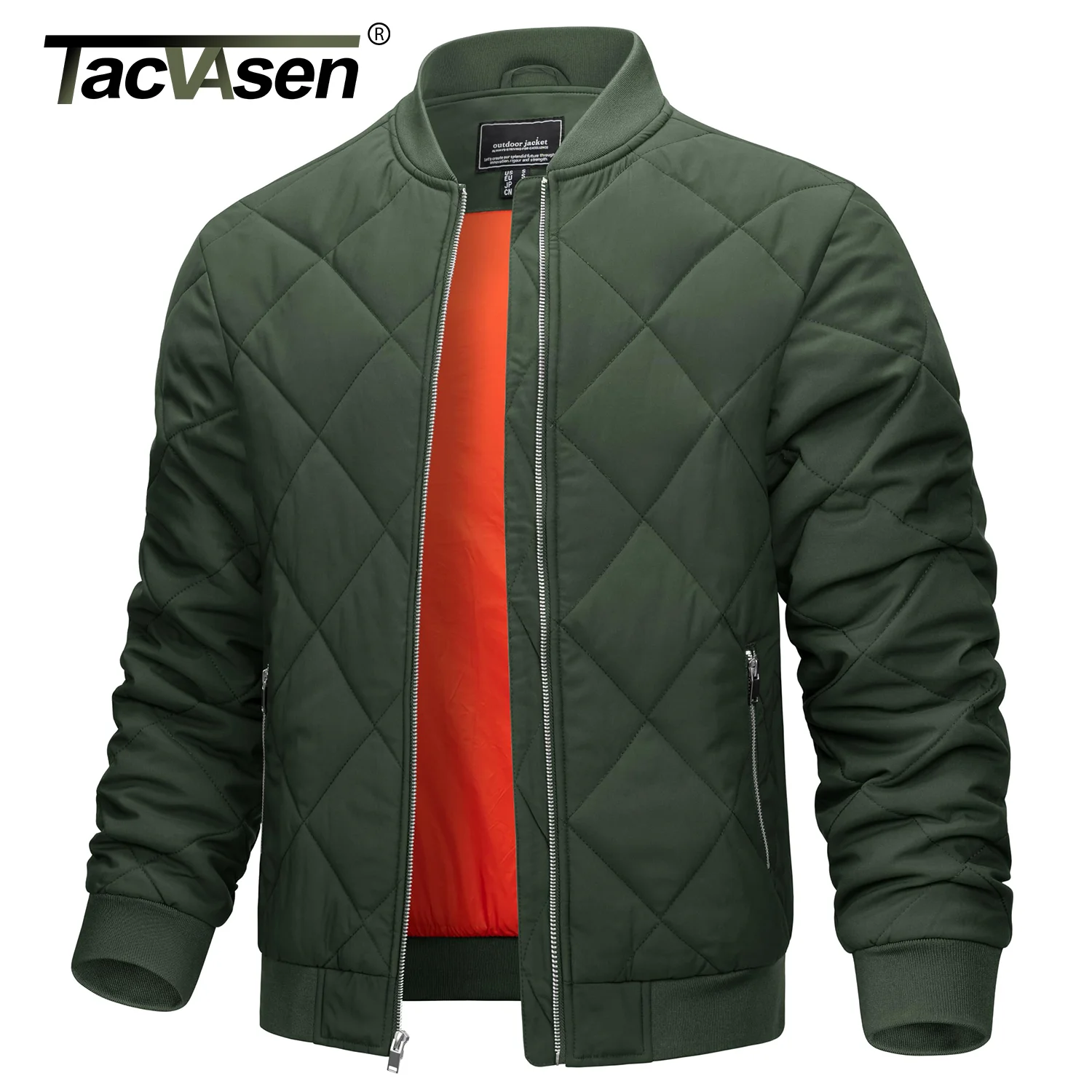 TACVASEN Retro Padded Bomber Jackets Mens Orange Linned Autumn Winter Casual Jacket Coats Waterproof Outdoor Jackets Windbreaker