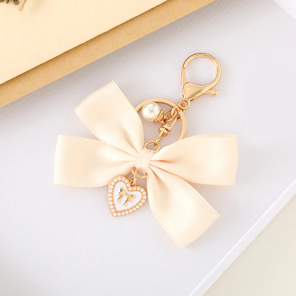 Imitation Pearl Keychain Sweet Fashion Ribbon Bowknot Keyring Accessories Metal Buckle Women Bag Charms Best Gifts Jewelry