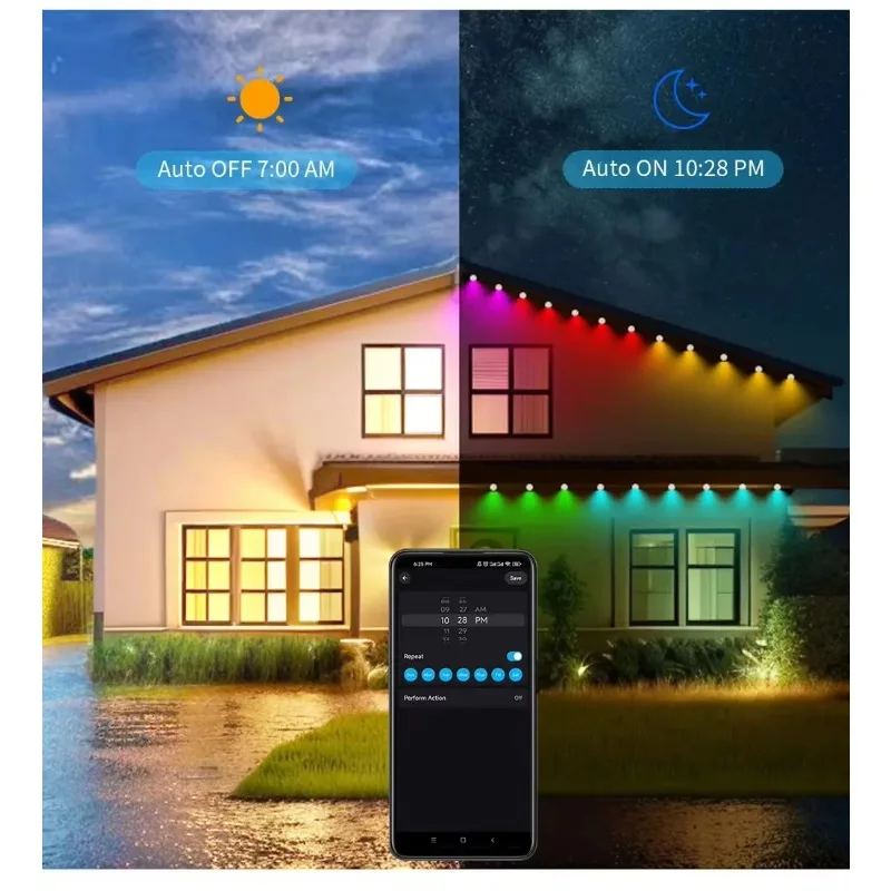 200FT Permanent Outdoor Lights Smart String Lights APP Control Eaves Lights with DIY Scene Mode IP67 Waterproof Christmas Lights