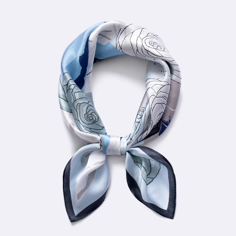 

100% Natural Silk Scarf for Women Print Neckerchief Square Silk Echarpe Femme Head Scarf Pure Silk Hairscarf Bandana 53x53cm