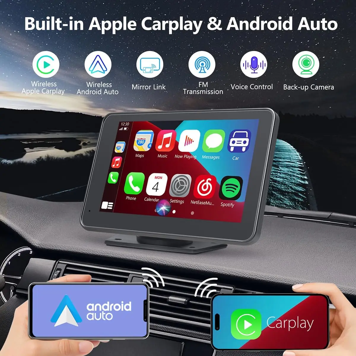 Srnubi 4K ADAS 9 بوصة داش كام لاسلكي CarPlay و أندرويد السيارات سيارة DVR نظام تحديد المواقع والملاحة سيري التحكم الصوتي تسجيل مزدوج Dvr #4