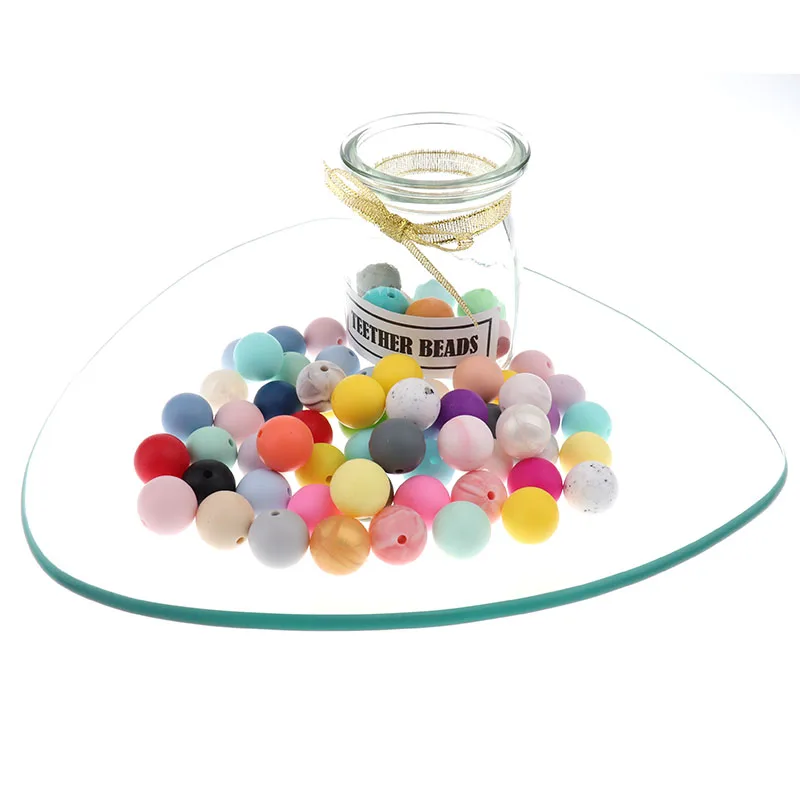 200pcs Round 12mm Silicone Teether Beads Teething Bpa Free Baby Dentition Necklace Accessories Soother Pacifier Clips Chain DIY