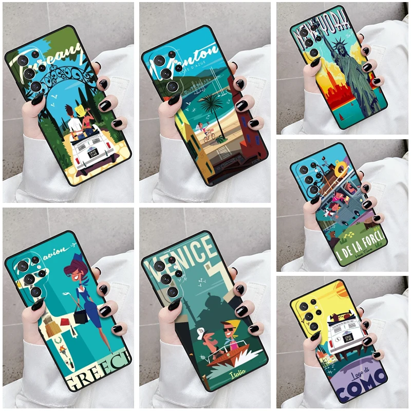 Phone Case For Samsung Galaxy S24 S23 S21fe S22 Ultra Plus Note 10 20 S8 S9 S10 Cover Original Holiday Destination