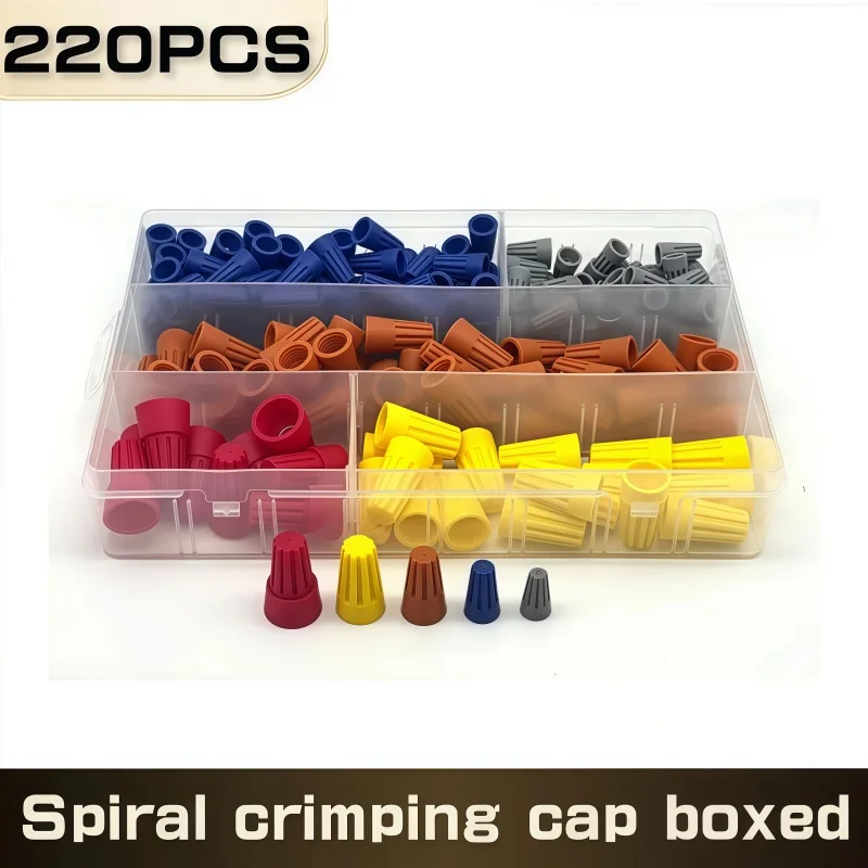 220pcs Combination Package Box Type Spiral Crimping Cap Quick Connection Terminal Spring Crimping Cap Combination