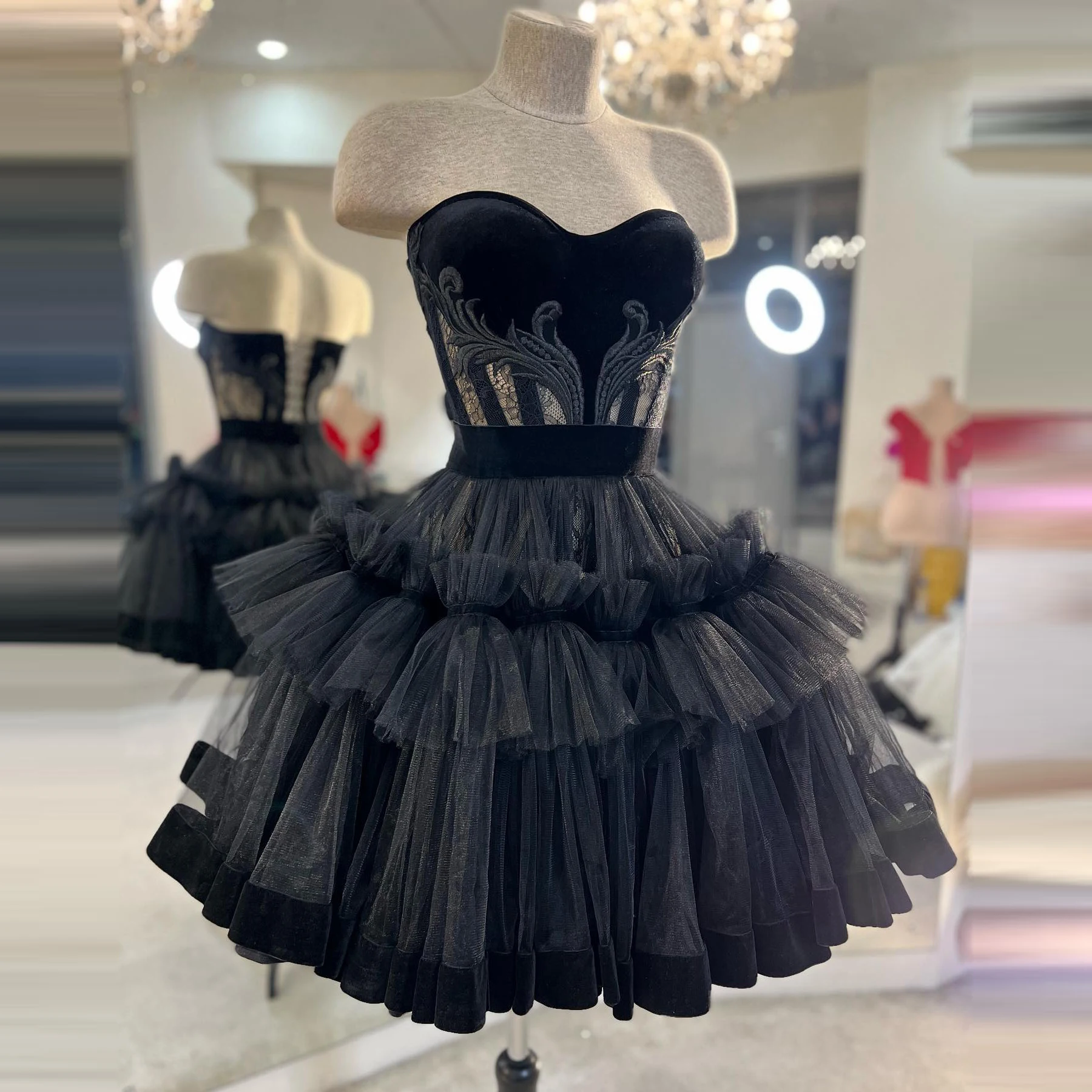 Unique Heart Shape Mesh Prom Party Gowns Elegant Ruffles Tiered Puffy Formal Event Dress Fashion Tulle Mini Brithday Dresses