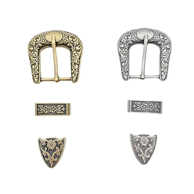 3Pcs/Set Bronze Ethnic Metal Hooks Pin Buckles For Belt Metal Printing Waist Accessories Alloy Belt Buckle DIY Garment Supplies