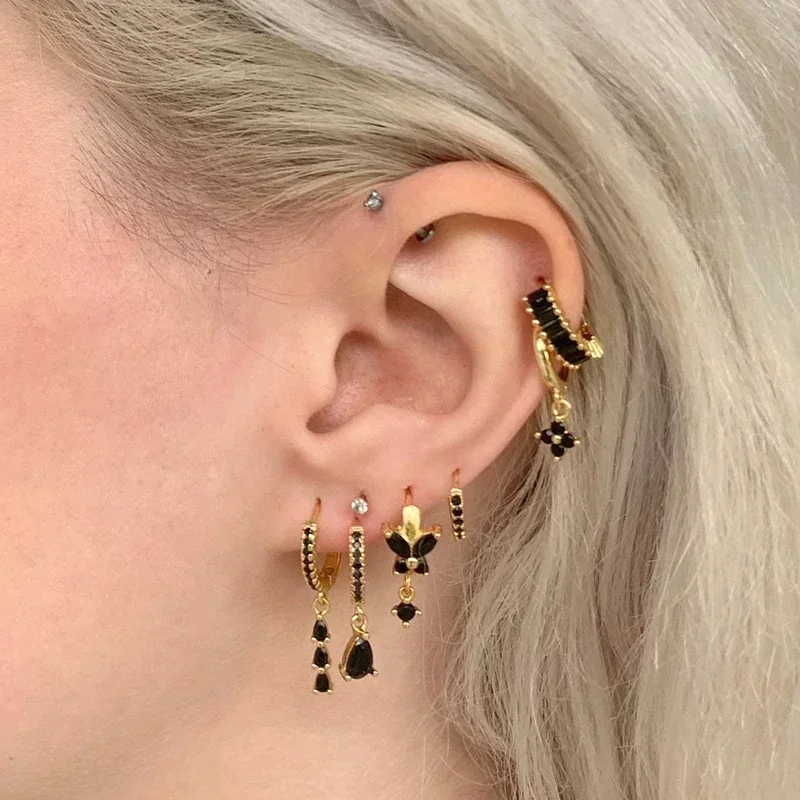 925 Sterling Silver Needle Advanced Geometric Design Black Zircon Series Earrings Women\'s Fashion Wedding Exquisite Jewelry Gift