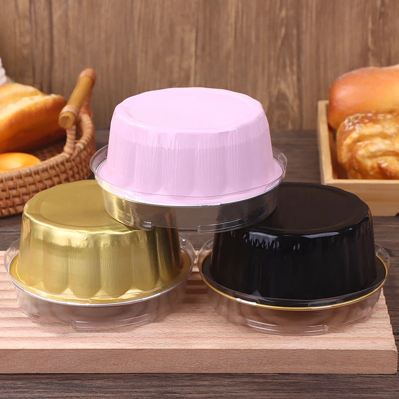 

10Set 250ml Aluminum Foil Cake Container Cake Pans Liners With Lids Heat-Resistant Foil Baking Cups Cake Pan Kitchen Tool