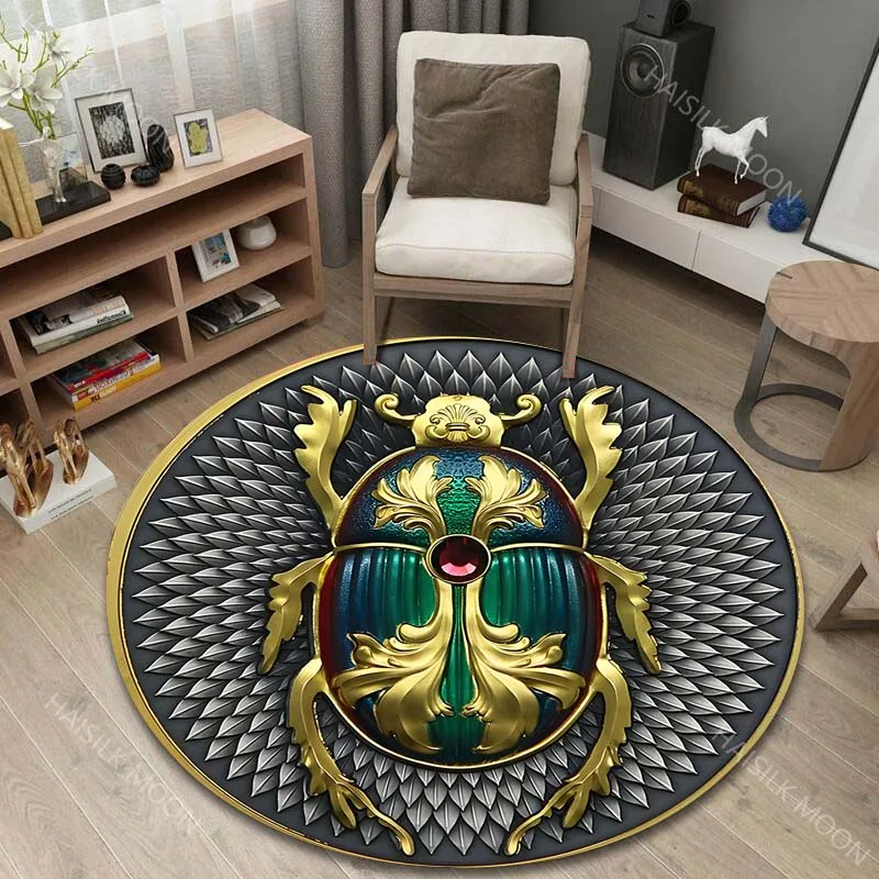 New Product! Ancient Egyptian Elements Art Printed Round Carpet for Kids Living Room Rugs Picnic Mats Flannel Anti-Slip Rug