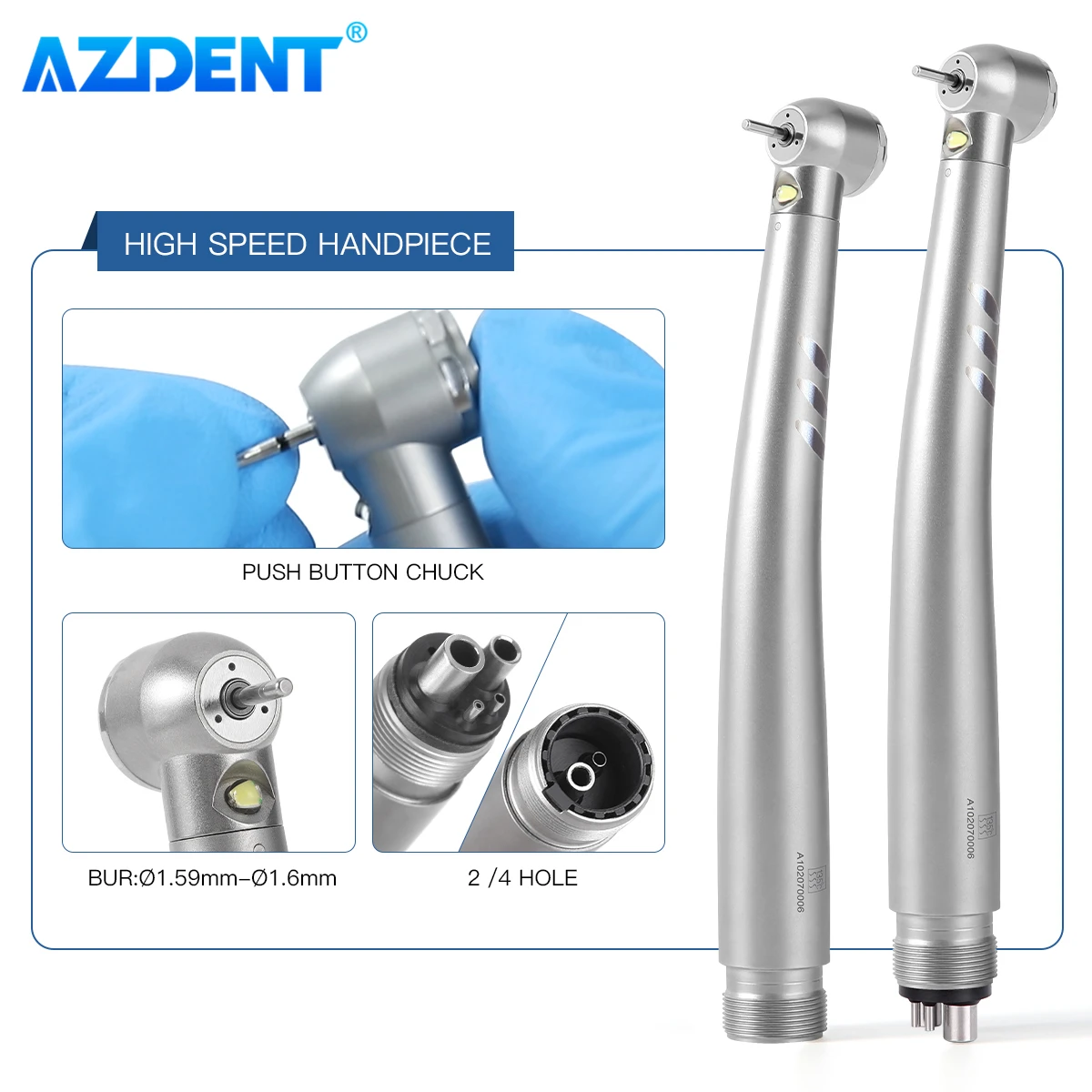 Dental LED High Low Speed Handpiece Air Scaler Kit AZDENT 1:1 Latch Contra Angle 2/4 Holes Set Narzędzia stomatologiczne dla dentystów