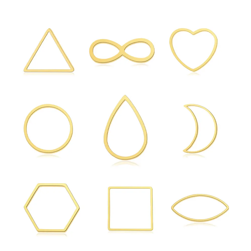 10pcs/Lot Stainless Steel Hollow Geometric Square Circle Triangle Charms Wholesale DIY Minimalist Jewelry Connector Charm