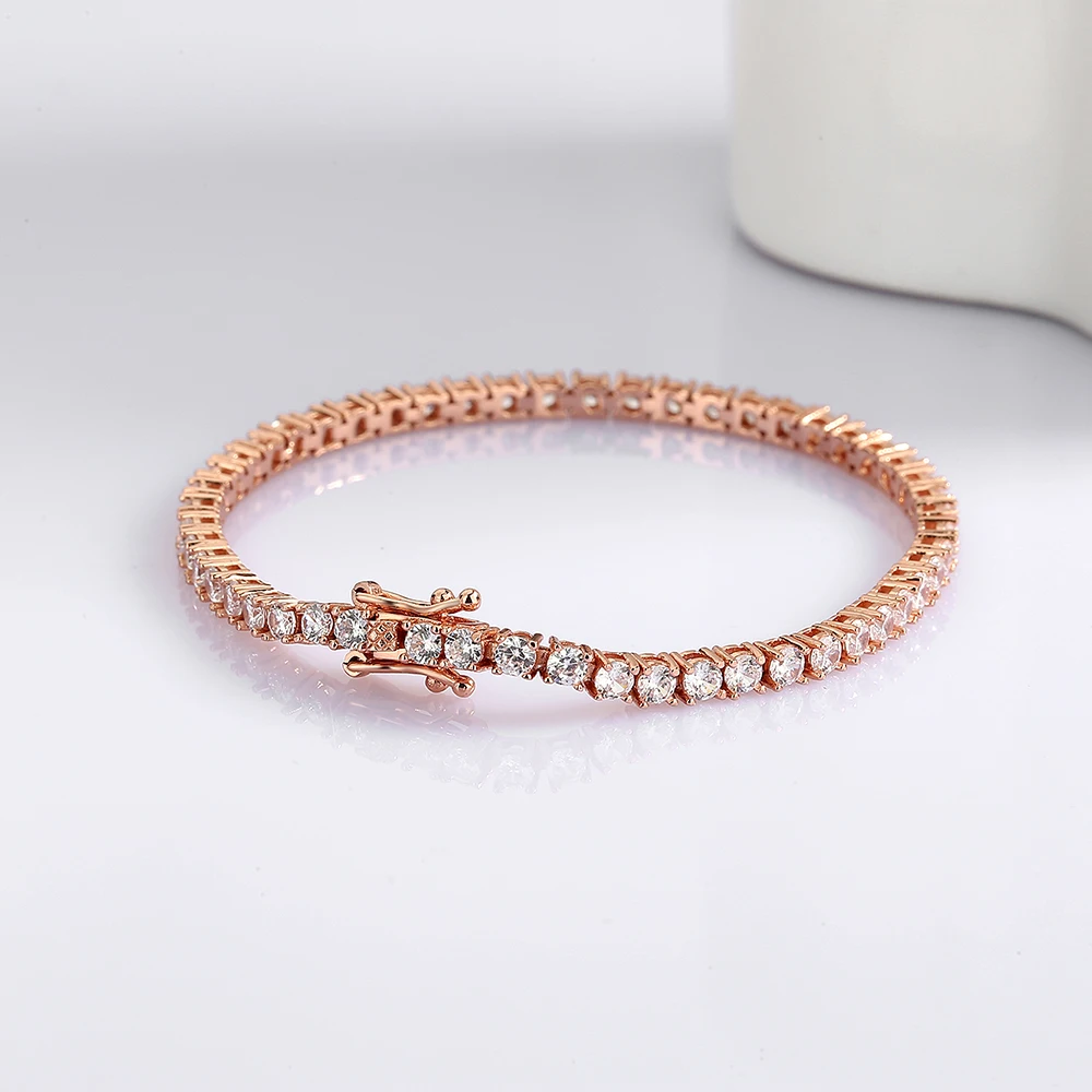Real Silver Rose Gold/Gold Jewelry Pave 3 mm Sparkly Cubic Zircon Eternal Gift Stunning 925 Jewellery 14-21 CM Tennis Bracelet