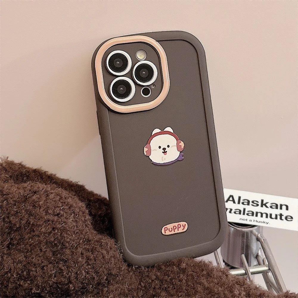 INS Super Cute Cartoon Earphone Hat Dog Case for iPhone 15 14 13 Pro Max 12 Pro Plus 11 8 7 Shockproof SiliconeCover image 5