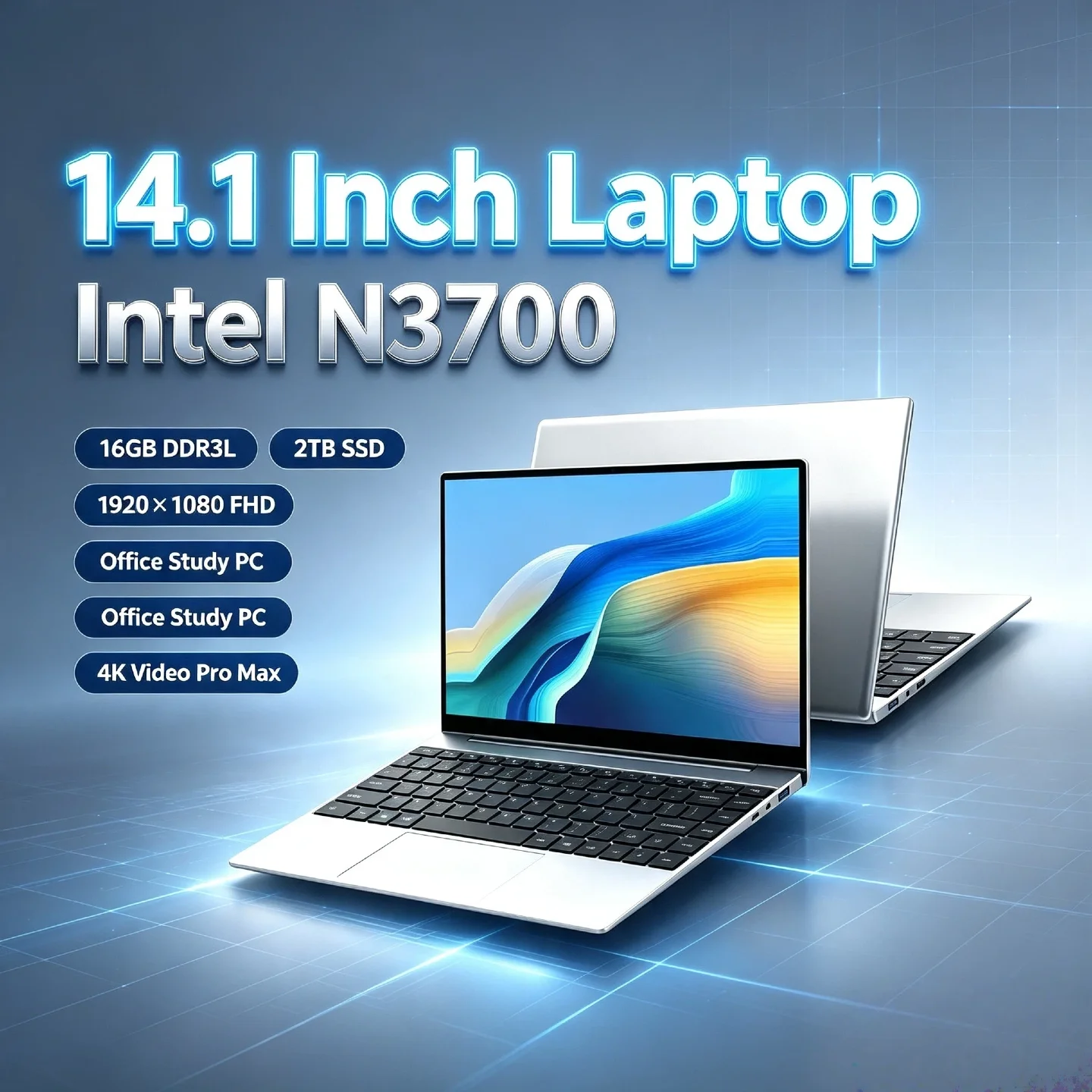 Intel N3700 Ultra Slim 14.1 Inch Gaming Laptop 16GB DDR3L 2TB SSD 1920x1080 Notebook Office Study PC Video 4K Pro Max