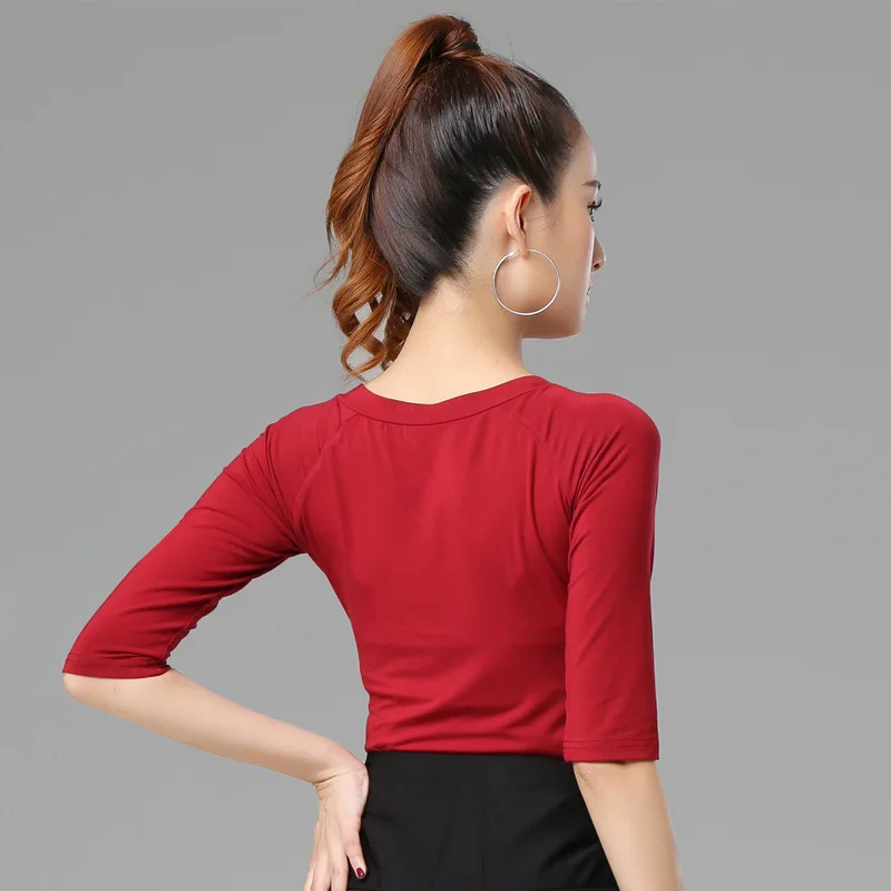 Traje de práctica de baile latino para adultos, ropa de baile con cuello en V, logotipo bordado, baile Social, ejercicio estándar nacional, Top de baile moderno