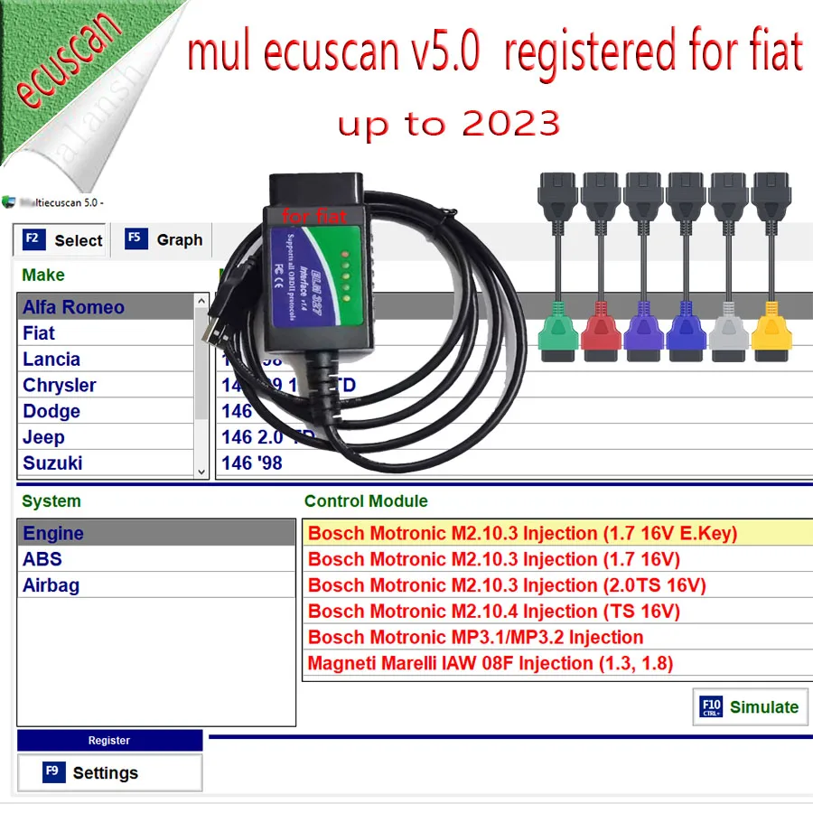 

2024 for Fiat Multi Ecuscan Diagnostic V5.0 Registered Multi Ecu for Alfa Romeo Can Work with ELM327