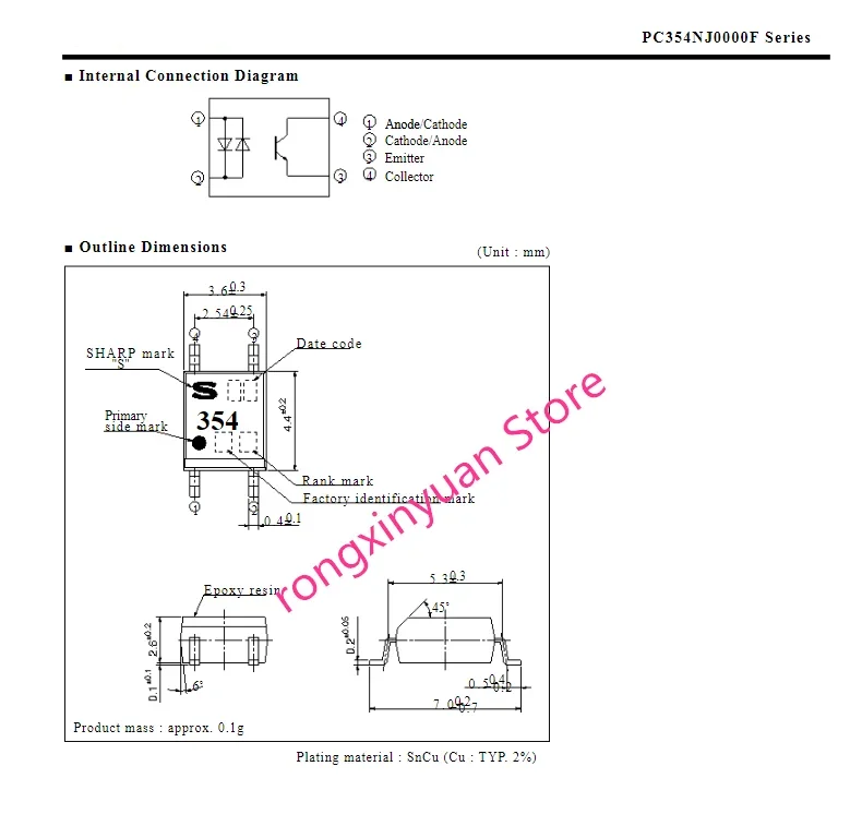 ミニフラットパッケージac入力フォトカプラーpc354nj0000f pc354 354 sop-4 pc354nj 100% 新品オリジナル