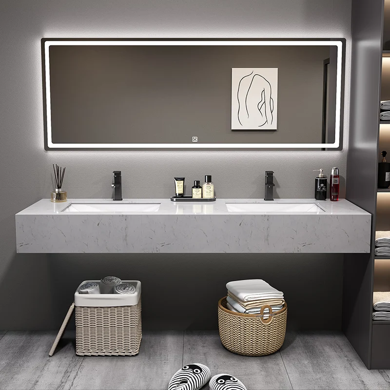 Single-layer bathroom cabinet and double-basin combined public toilet washstand