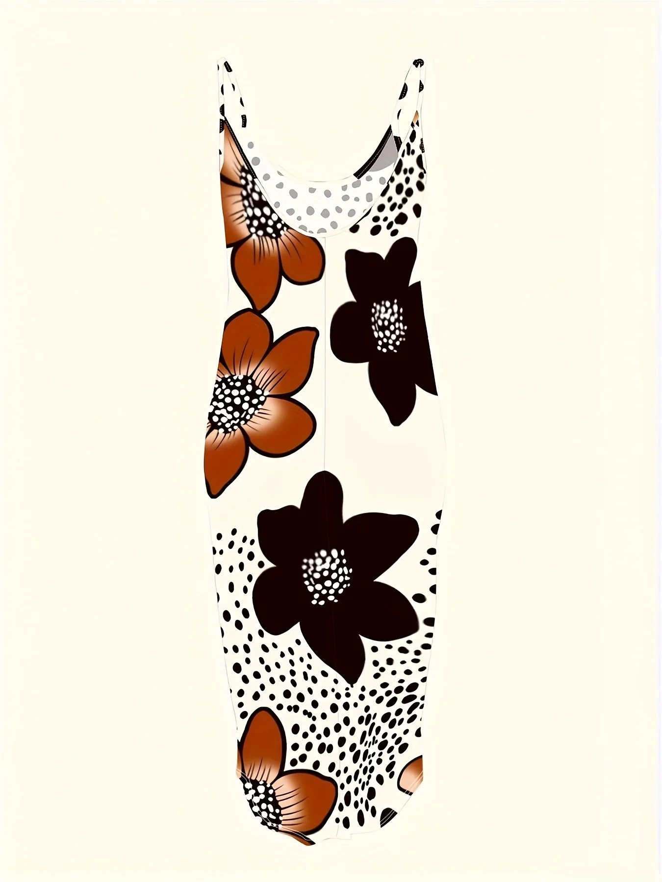 Damen-Midikleid mit Spaghettiträgern, Blumen- und Polka-Dot-Druck, Kontrastfarbe, süßes Sommer-Strand-Casual-Sommerkleid