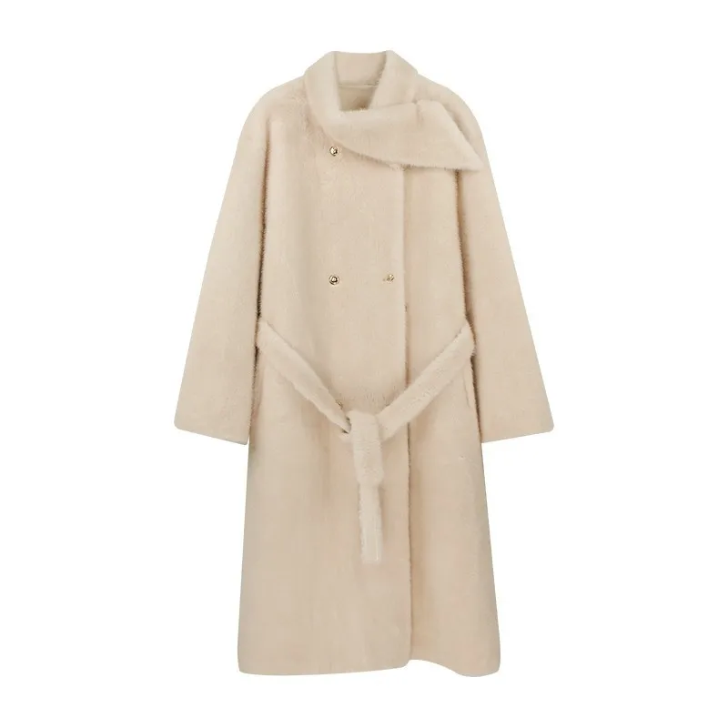 Thick Loose Fit Coat Long Length Elegant Commuter with Pockets Autumn Casual Notched Lapel Long Sleeve Regular Sleeve Women Coat