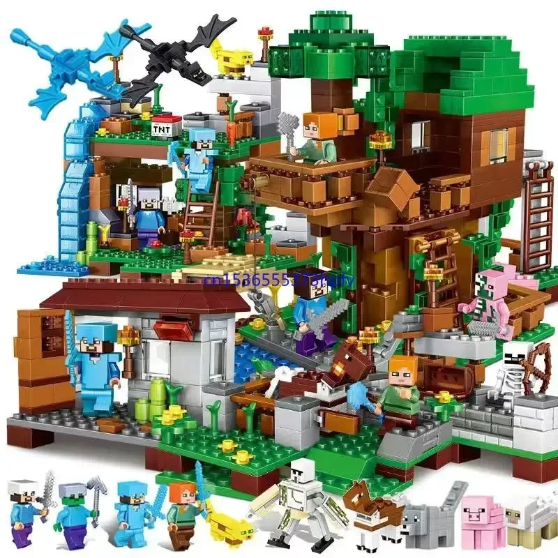 my world Mountain cave Village building blocks Toys for christmas Gift