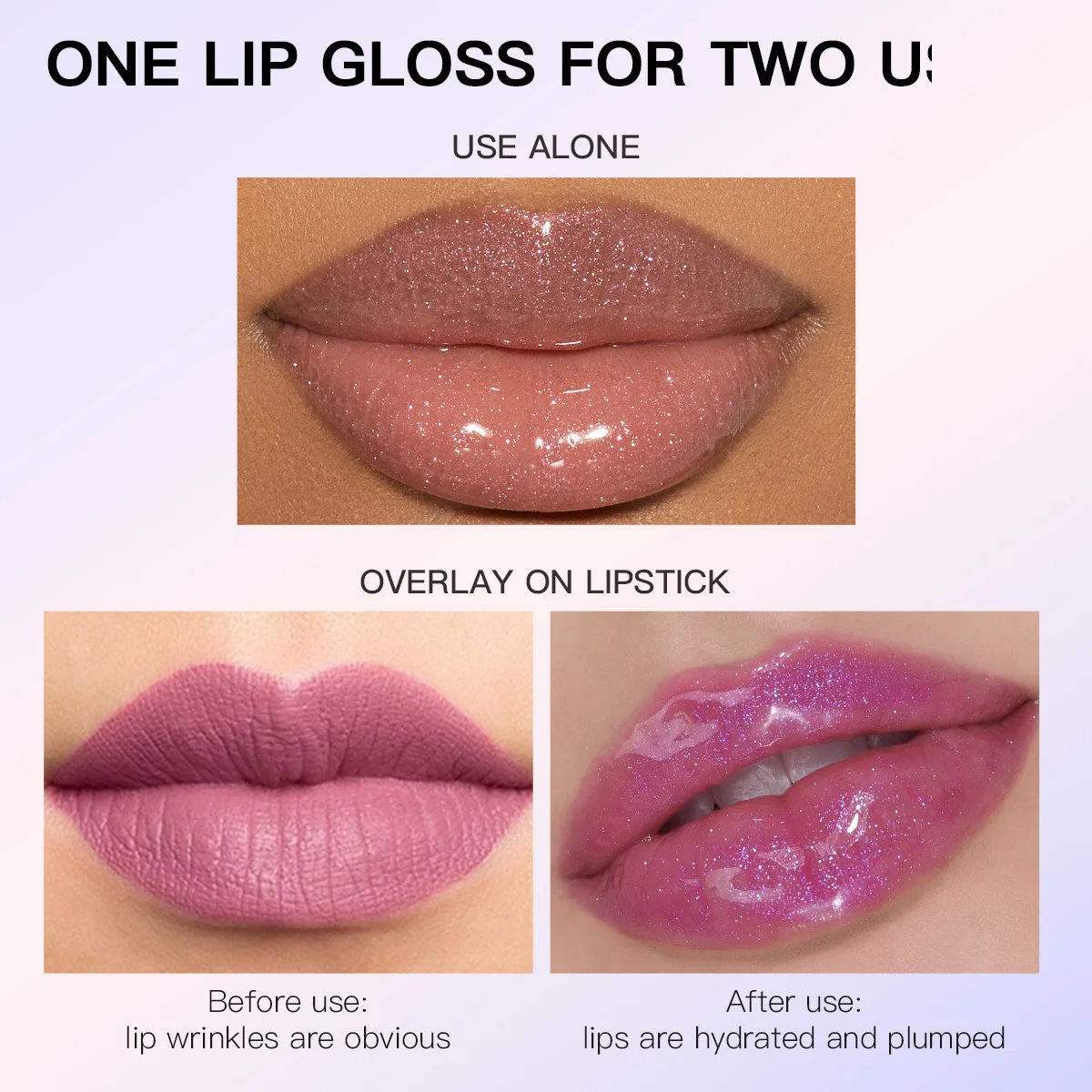 USHAS 3-kleuren parelmoer spiegel fijne glitter lip lip glazuur hydraterende exfoliërende hydraterende en voedende lippenstift