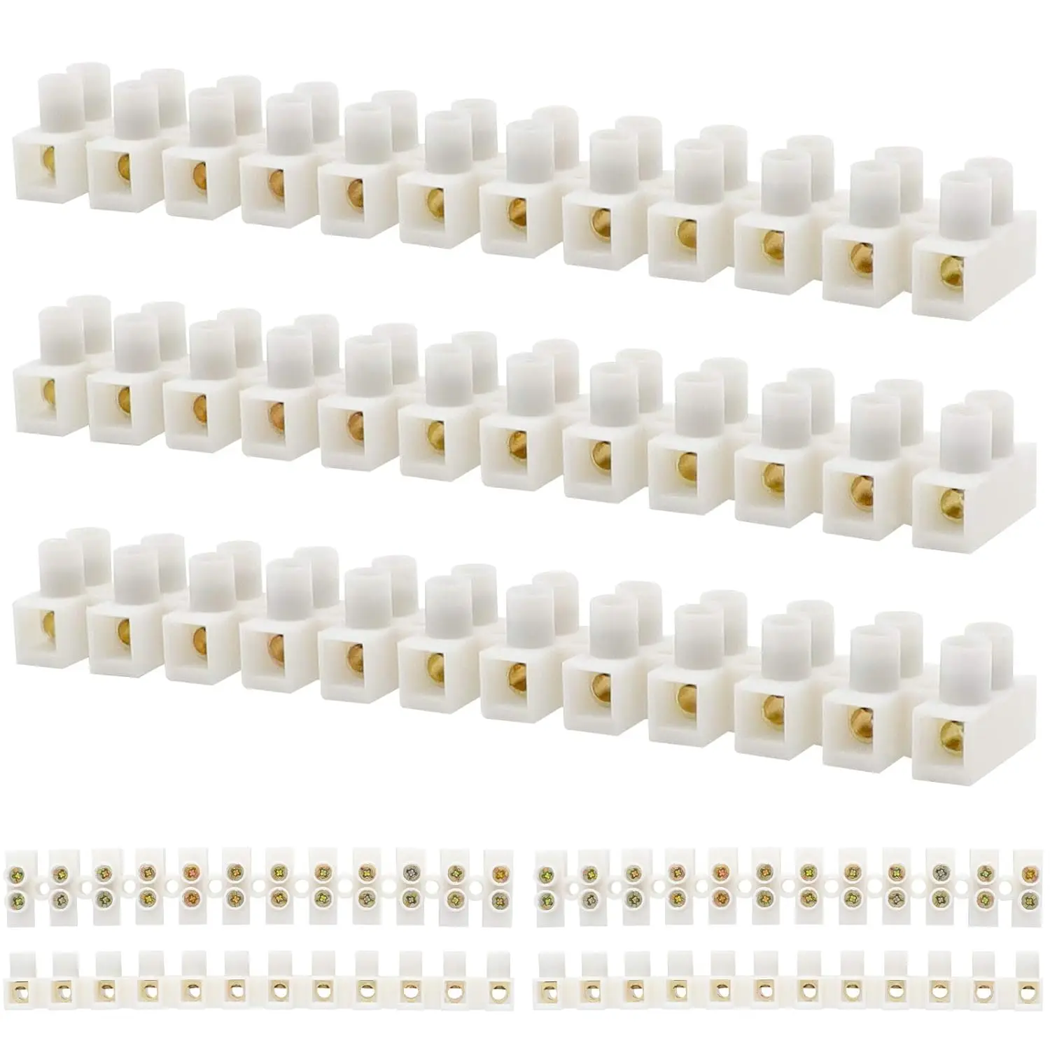 10pcs Terminal Block Set, 7 Pieces 12 Position Dual Row Terminal Strip Electrical Barrier Wire Connector Block, 10A 380V