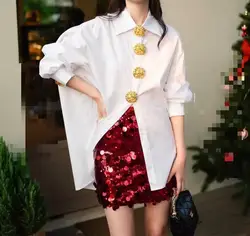 New In Loose Casual Cotton Mid-length Shirts Blouses For Women's 2025 Spring Autumn Trend Top Shirt Korean Popular Woman Clothes