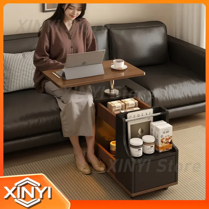 Lifting Coffee Table for Small Apartment Living Room Rotating Side Cabinet Multi Functional Adjustable Height Light Luxury