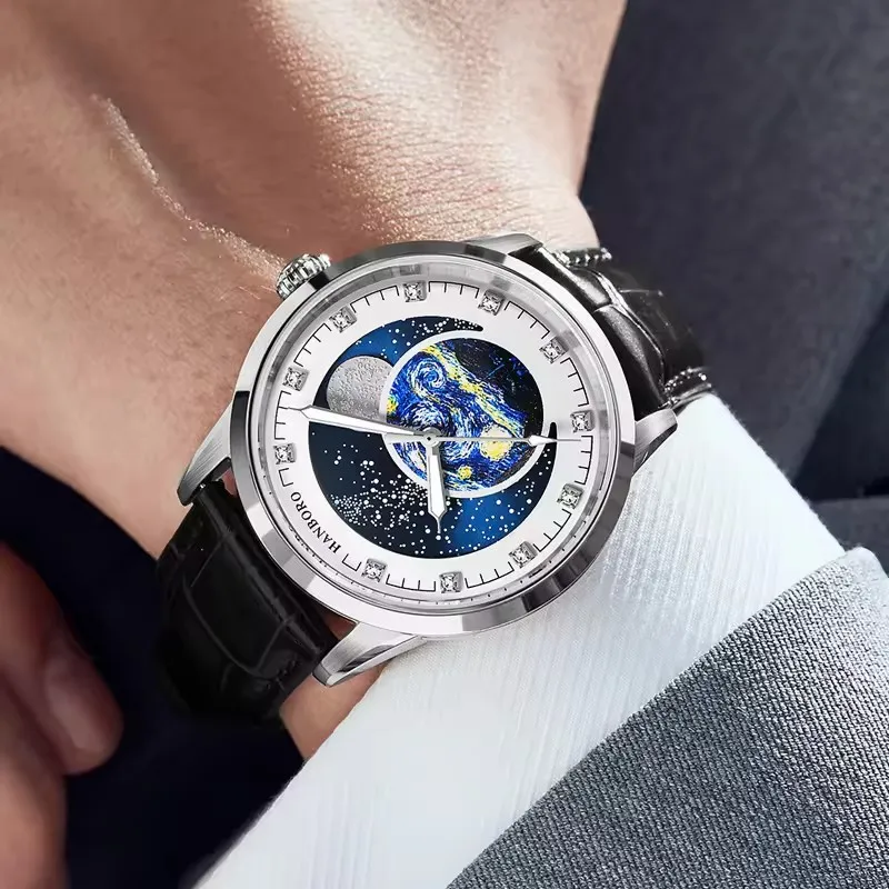Reloj Hombre HANBORO Mechanical Watch for Men Brand Luxury Mens Moon Phase Automatic Wristwatch Waterproof Luminous Montre Homme