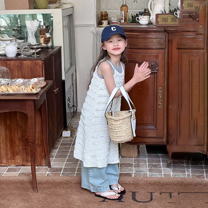 

Детская одежда, платье без рукавов для девочек, лето 2029, новое модное кружевное однотонное повседневное платье принцессы средней длины, повседневное платье-комбинация