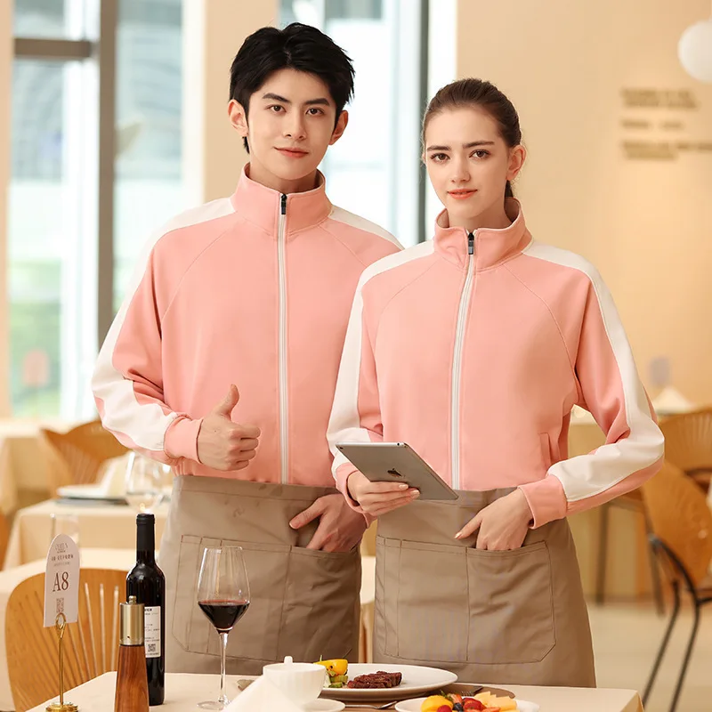 ウェイター作業服長袖秋冬トレーナーミルクティーバーベキュー鍋レストランファーストフードスーパーマーケット作業服ジッパー J
