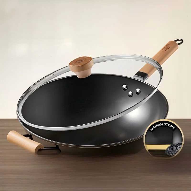 

Вок из углеродистой стали без покрытия Cooker King с крышкой — сковорода для жарки с натуральным антипригарным покрытием для газовых и индукционных варочных панелей