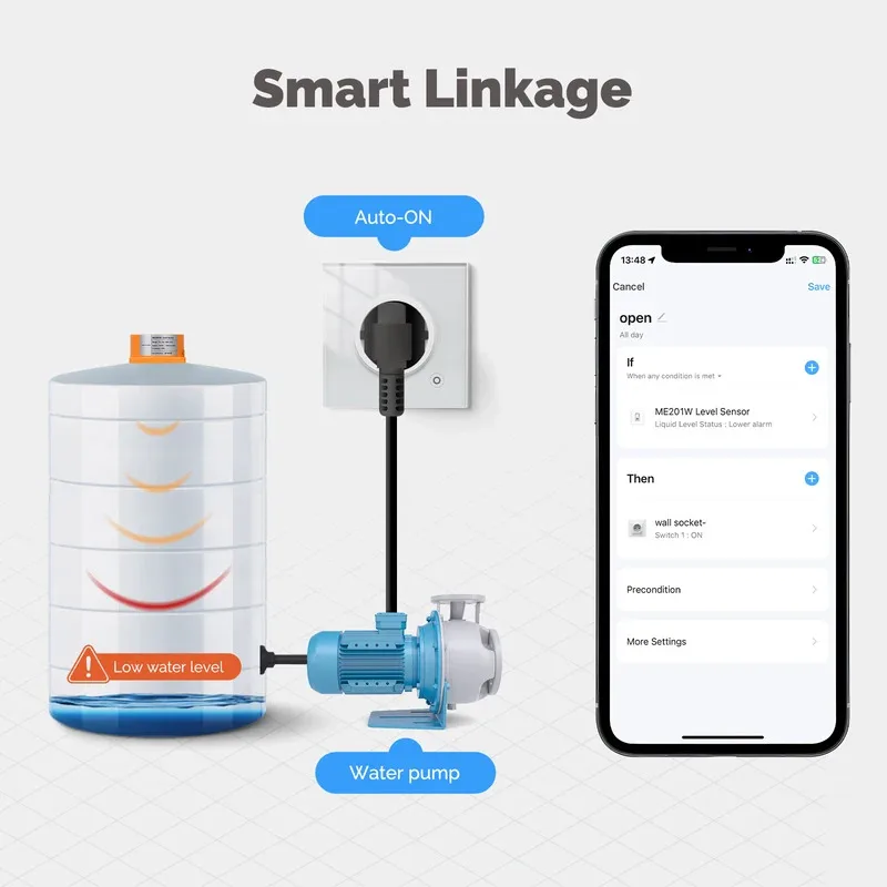 

MOES Tuya WiFi/ZigBee Smart Water Level Sensor with APP Alarm Alert, Ultrasonic Tank Monitor, Remote Detector