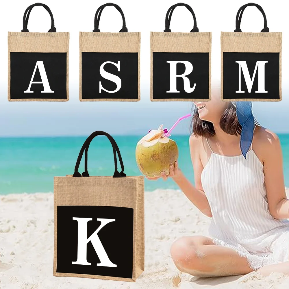 Sac de shopping rétro en toile de lin épaisse, série blanche, sac cadeau en lin, sacs à main et sacs à bandoulière de plage d'été, plusieurs styles