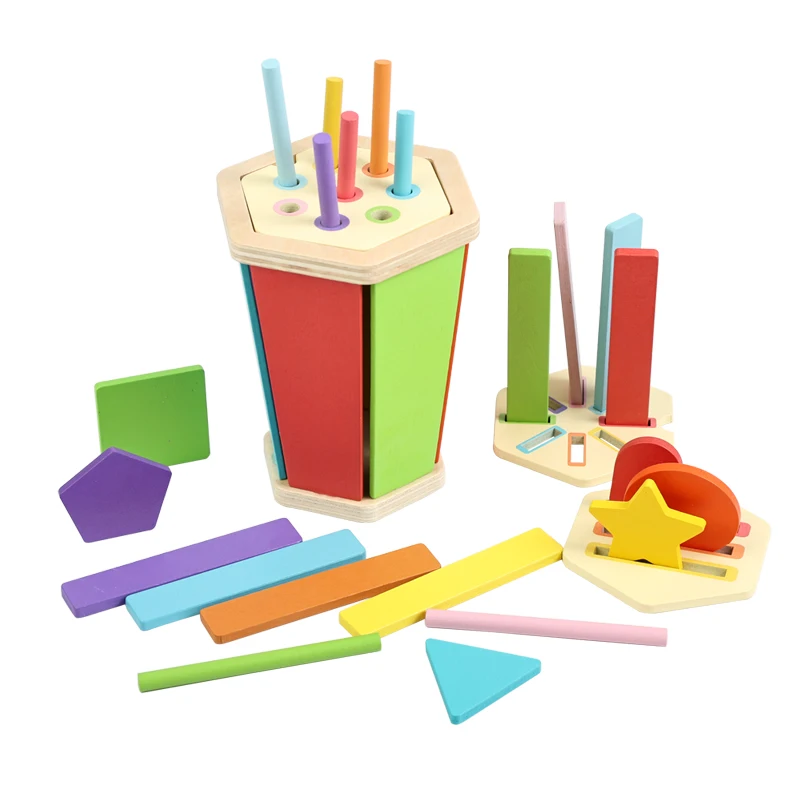 어린이용 나무 색상 모양 분류 컵 기하학적 인지 매칭 게임 교육용 장난감