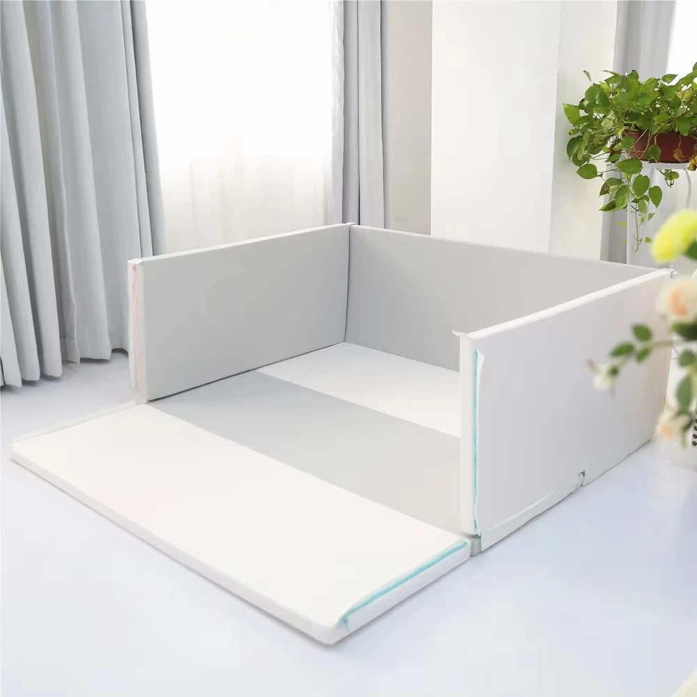 Grey and White PU Leather EPE / XPE Foam Multifunctional Kids Ball Pool Playpen With Safety Fence