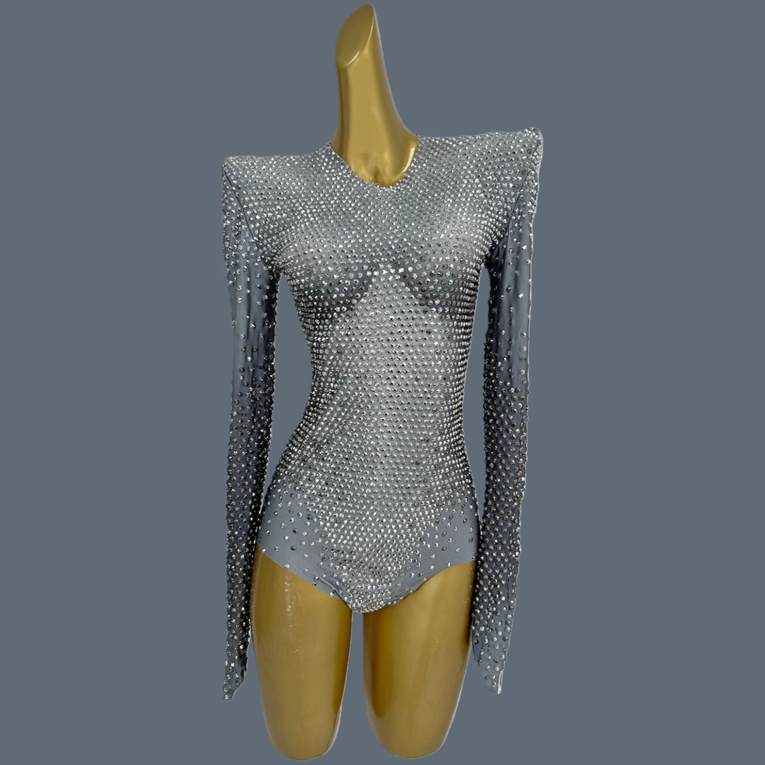 

Sparkly Full Rhinestone Club Bar Tight Fitting Bodysuit Sexy Prom Spandex Women Birthday Party Dance Bodysuit Long Sleeves Duyin