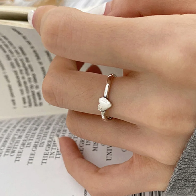 Fashion Silvery Color Open Heart Ring Fashionable Simple Design Korean Sweet Adjustable Ring For Girls Jewelry B330