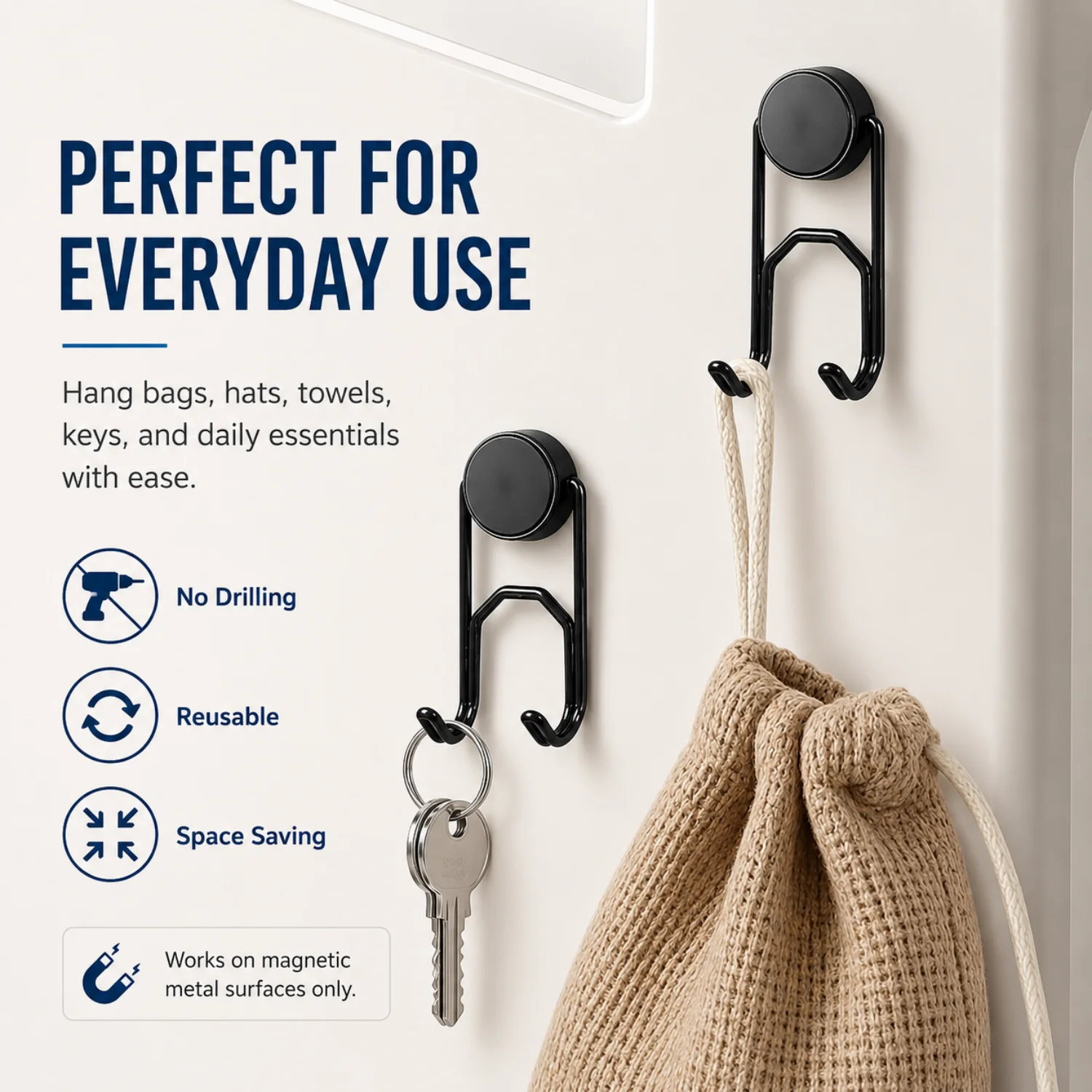 80lb+ Strong Magnet Hangers for Cruise Cabin, Refrigerator, Grill, Toolbox, Classroom, Kitchen & Outdoor Use, 8 Pack