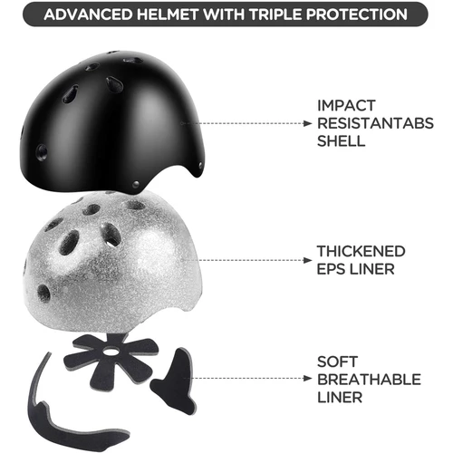 Imagen 2 del producto Casco de bicicleta para niños, 7 Uds., para niñas y niños, con protector de muñeca, rodilleras y coderas, equipo de protección ajustable para patinaje infantil