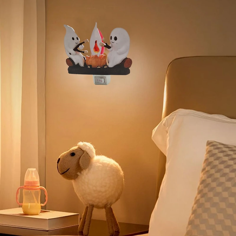 Ghost Campfire Flickering Night Light Flame Halloween Nightlight 3D LED Small Faux Campfire Night Light Decor