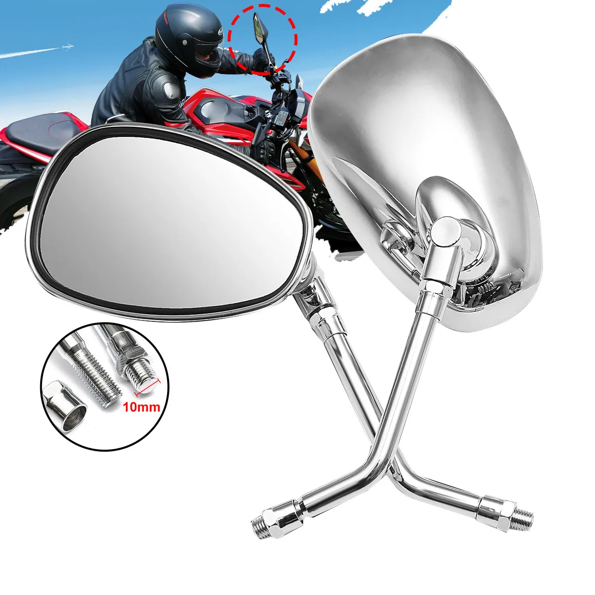 10mm Motorcycle Rearview Mirrors Motorbike Aluminum Rear View Handle Bar End Side